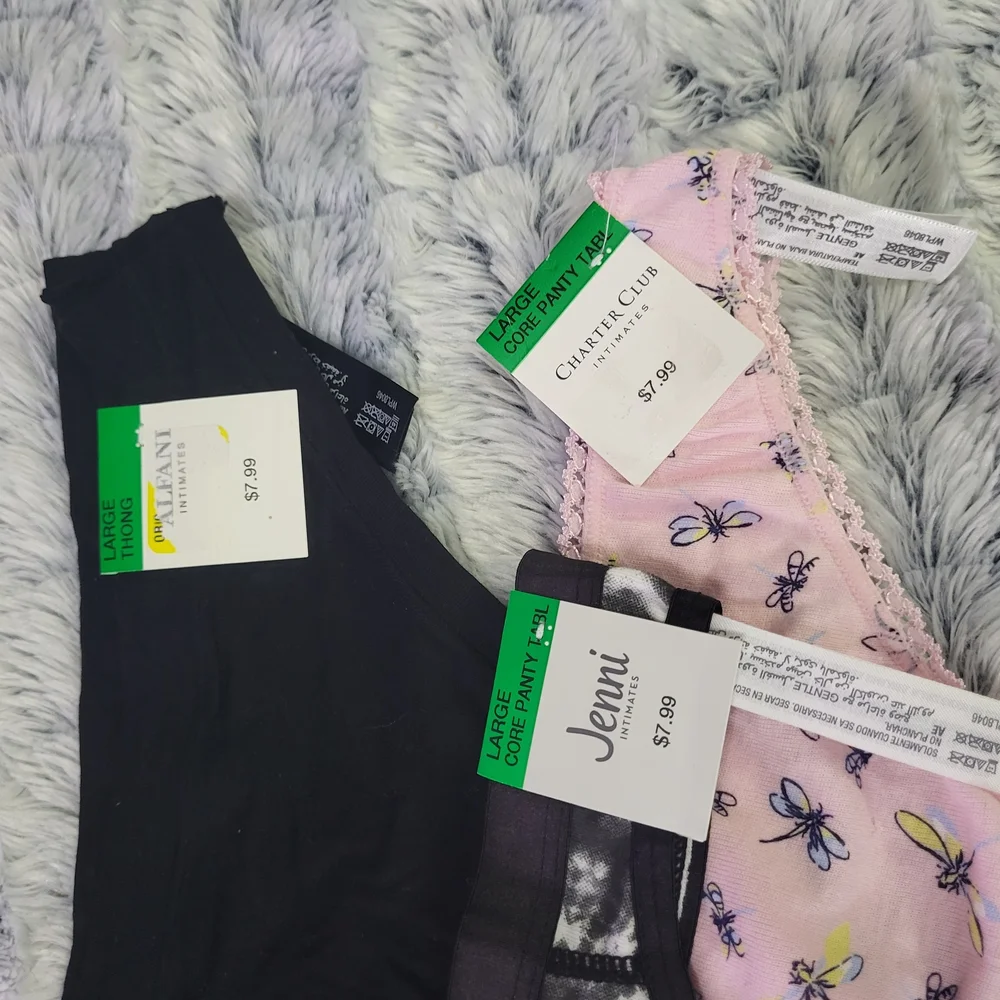 Nwt Lot Of 3 Thongs - Alfani, Charter Club, Jenni Size Large Pink, Black, Tiedye